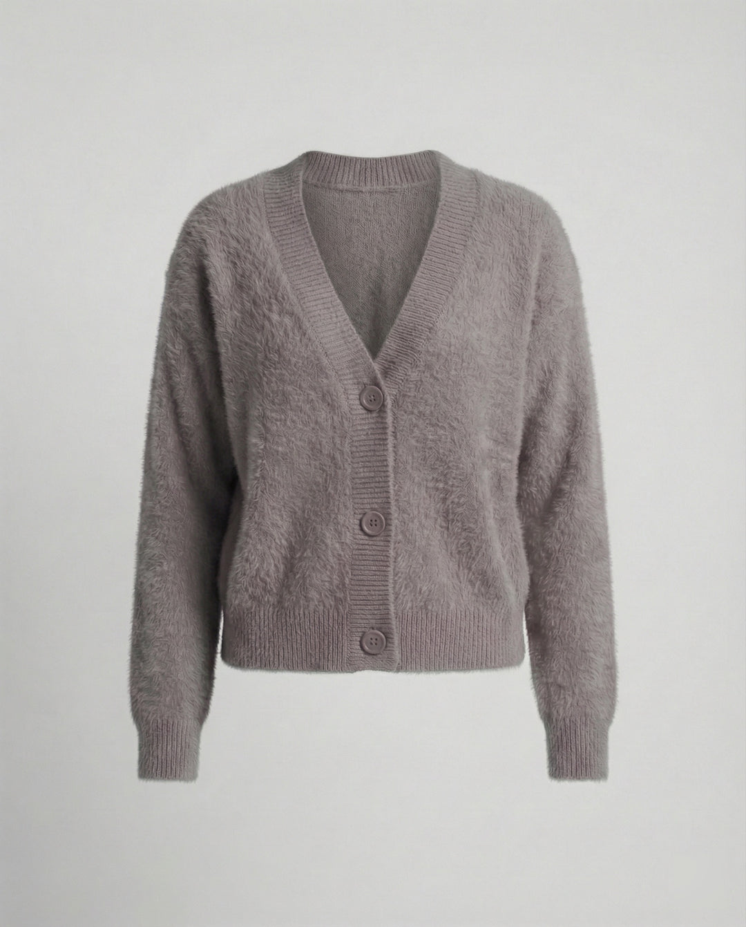 Damen Flauschiger V-Ausschnitt Cardigan mit Knopfdetail R&B