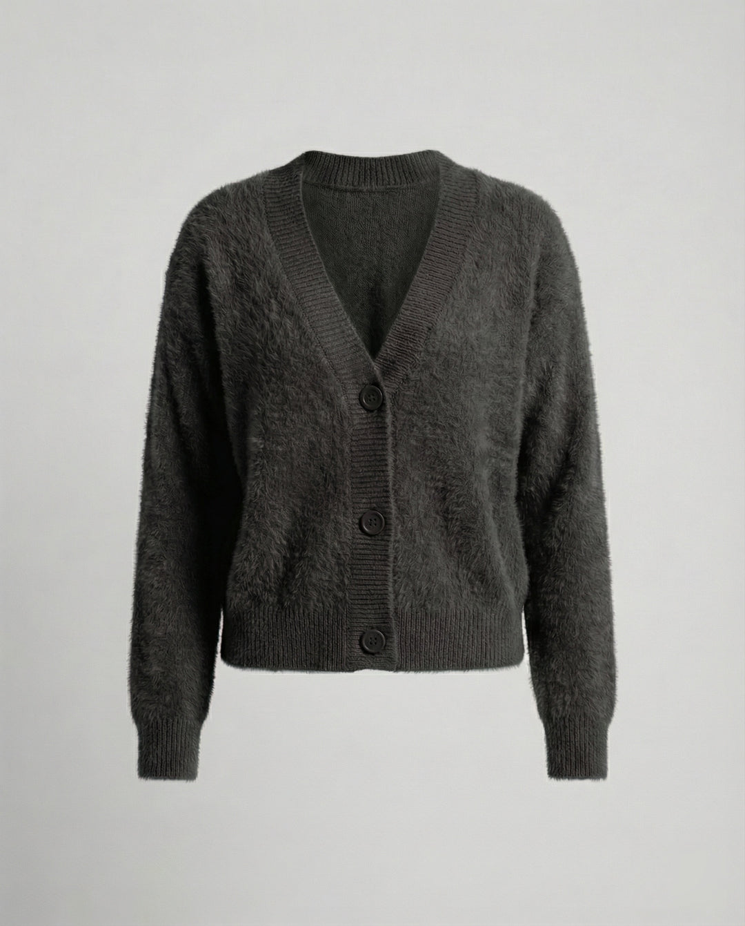 Damen Flauschiger V-Ausschnitt Cardigan mit Knopfdetail R&B