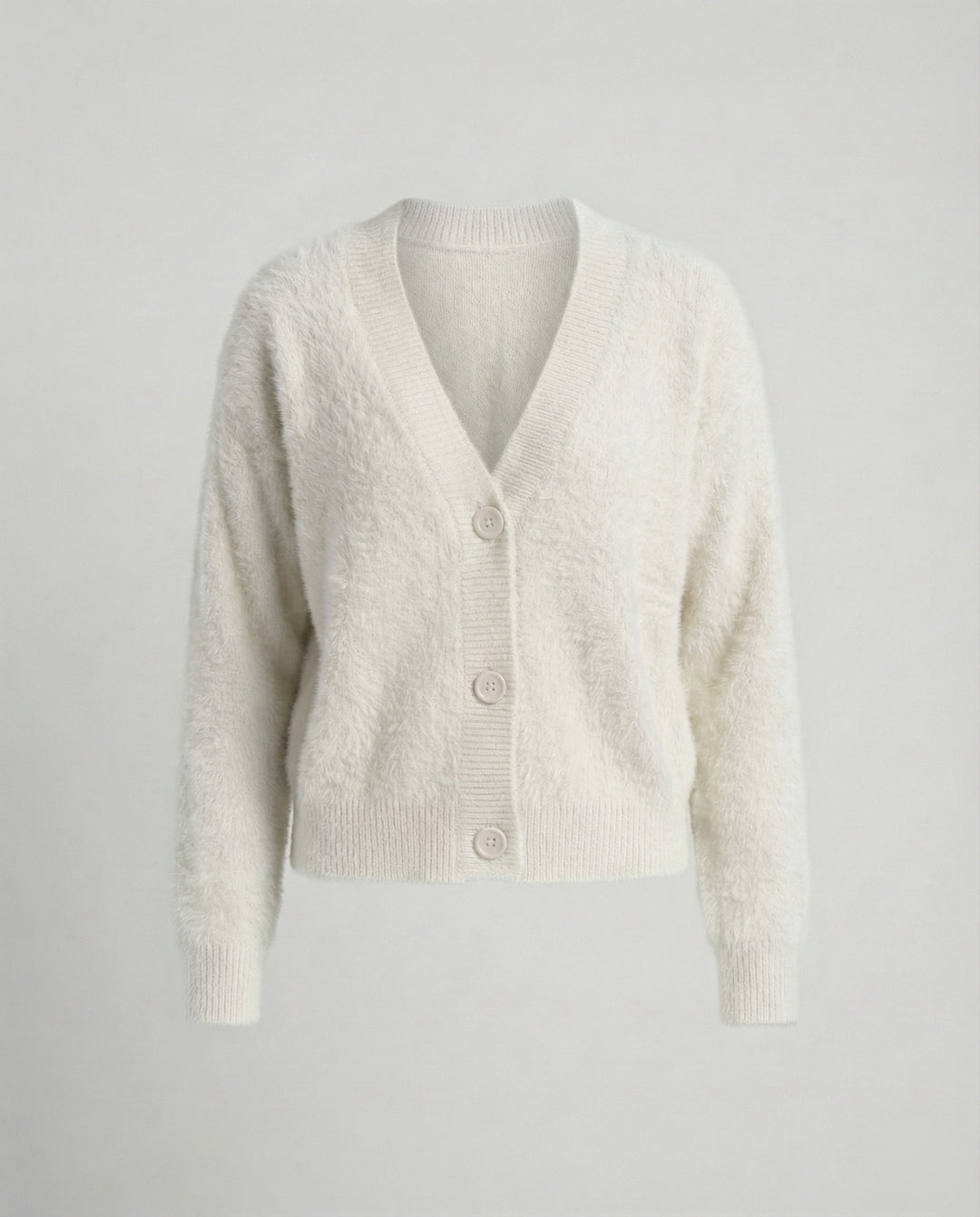 Damen Flauschiger V-Ausschnitt Cardigan mit Knopfdetail R&B