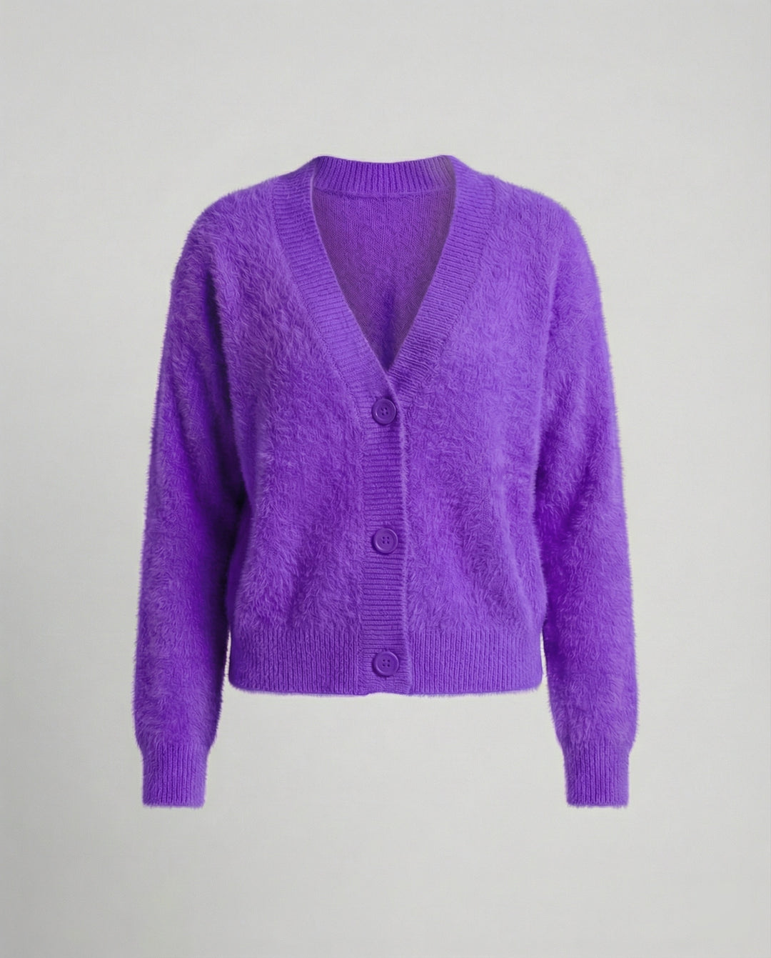 Damen Flauschiger V-Ausschnitt Cardigan mit Knopfdetail R&B