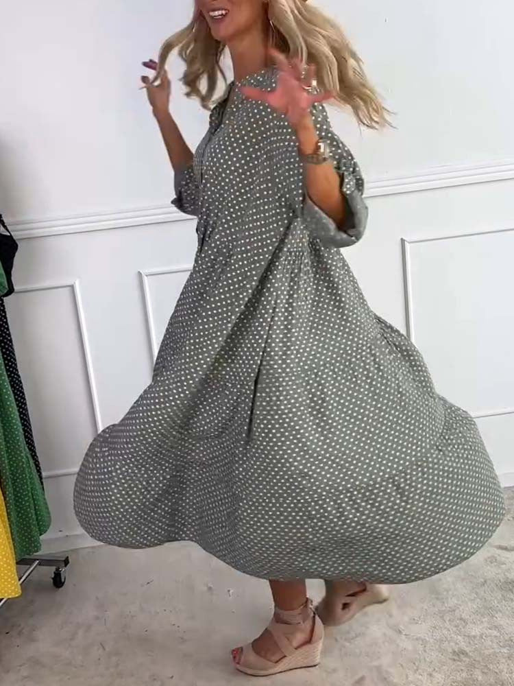 Damen Maxi-Kleid mit eleganter Pünktchenoptik und schmeichelndem Schnitt Heidi-Mode