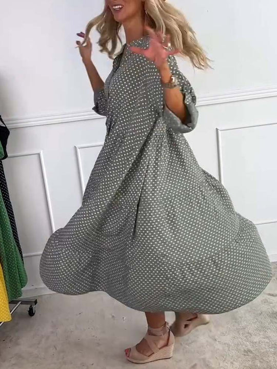 Damen Maxi-Kleid mit eleganter Pünktchenoptik und schmeichelndem Schnitt Heidi-Mode