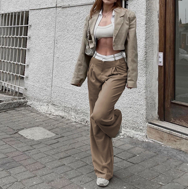 Damen weite Hochbundhose mit eleganten Falten R&B