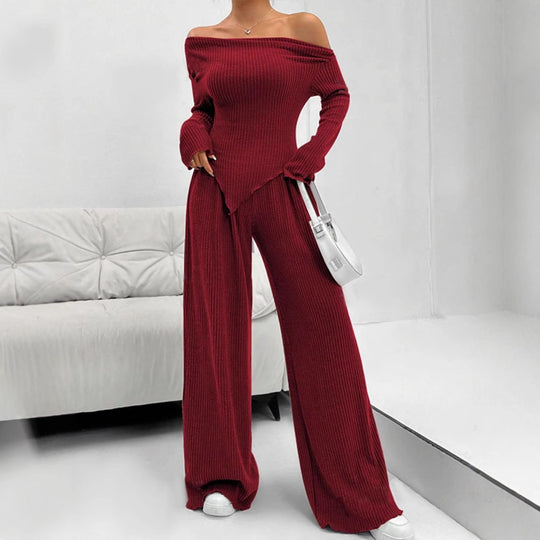 Damen figurbetontes Jumpsuit mit asymmetrischem Ausschnitt und langen Ärmeln R&B