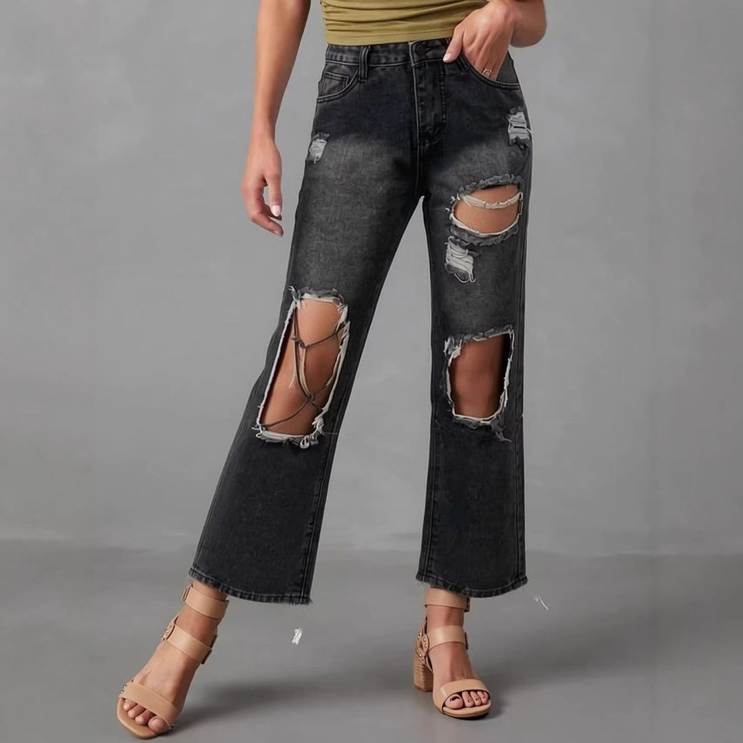 Damen distressed Mom Jeans mit trendy Cut-Out-Details R&B