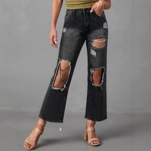 Damen distressed Mom Jeans mit trendy Cut-Out-Details R&B