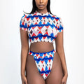 Damen Bikini-Set mit kurzem Oberteil und hohem Beinausschnitt R&B