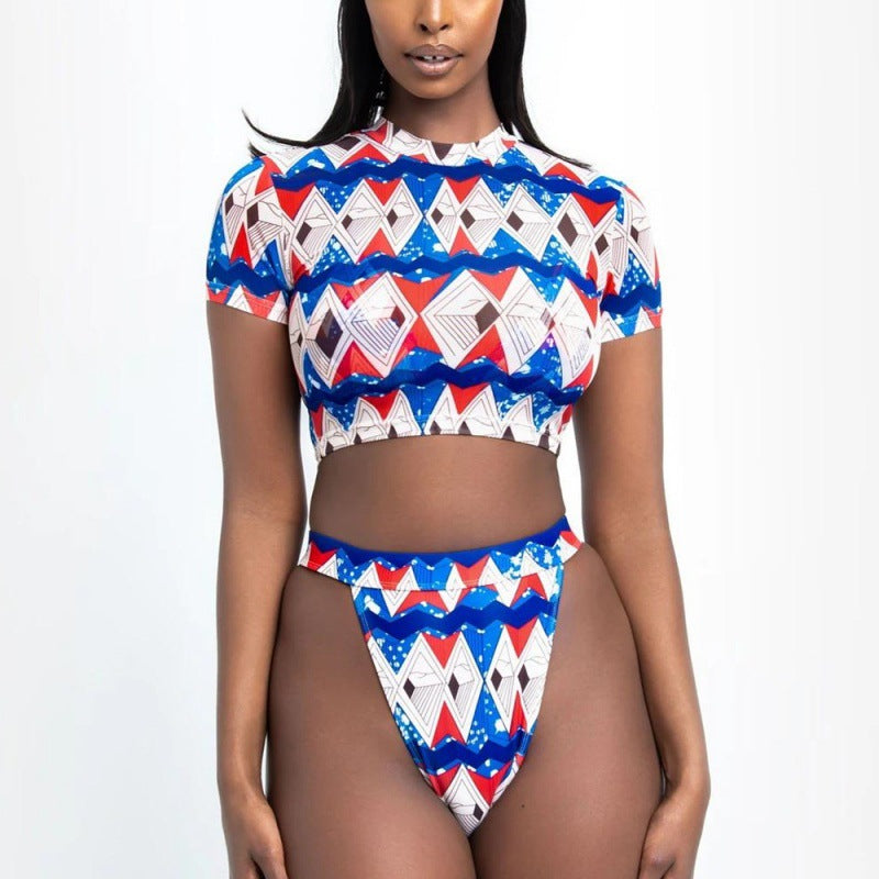 Damen Bikini-Set mit kurzem Oberteil und hohem Beinausschnitt R&B