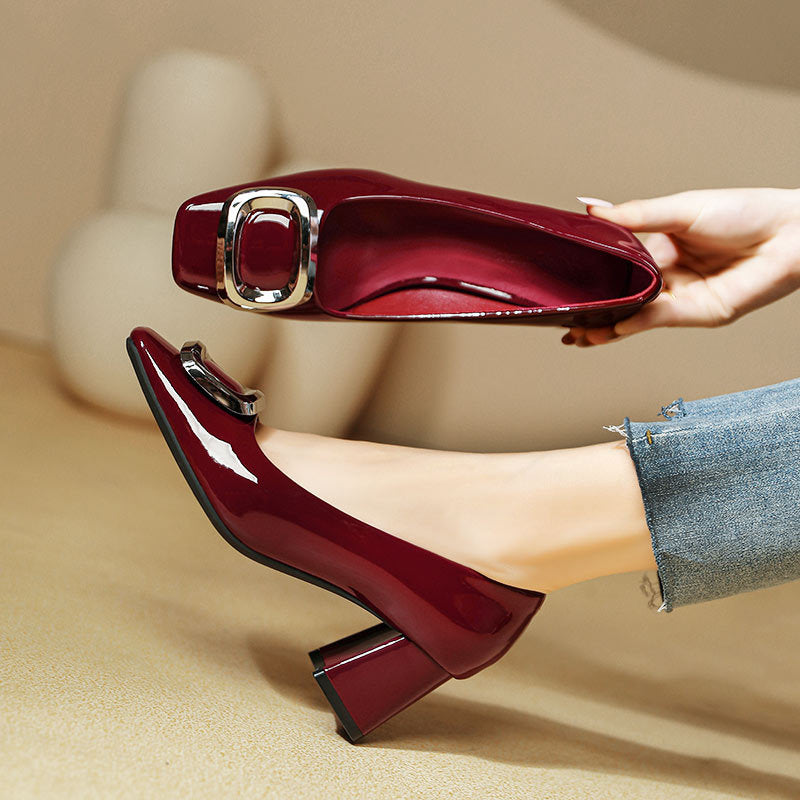 Damen elegante Plateau-Pumps mit modischer quadratischer Schnalle