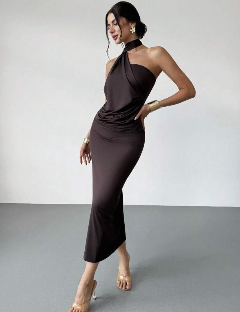 Damen Elegantes Wickelkleid mit verführerischem Halterneck-Design R&B