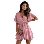 Damen Wickelkleid mit fließendem Schnitt und zarten Rüschendetails R&B