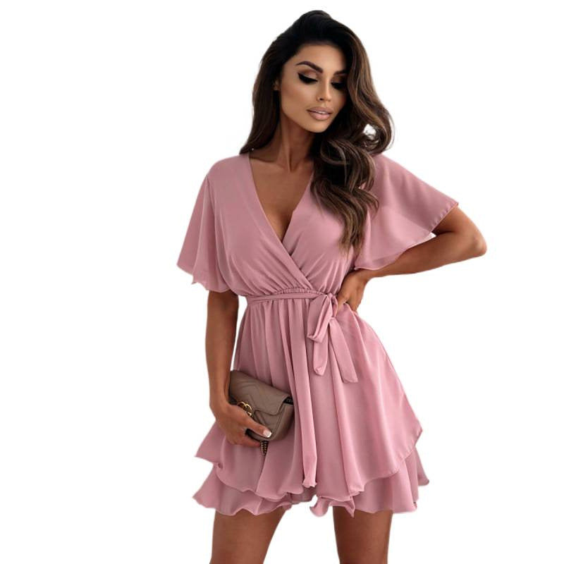 Damen Wickelkleid mit fließendem Schnitt und zarten Rüschendetails R&B