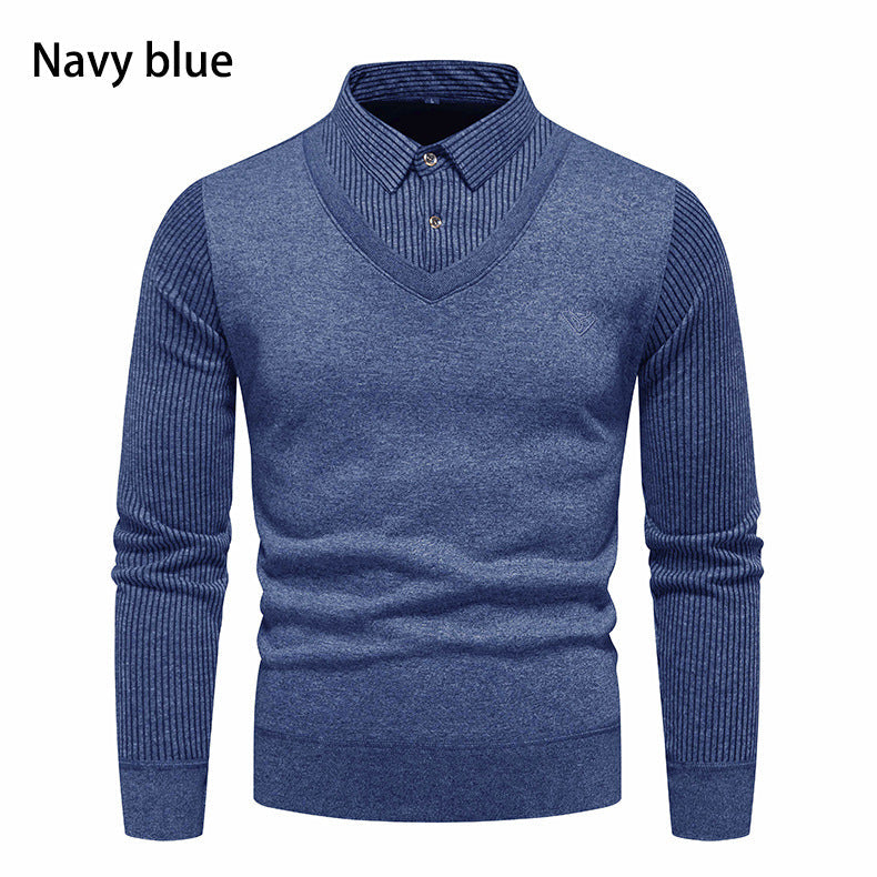 Herren V-Ausschnitt Pullover mit Hemdkragen