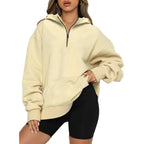 Damen Oversize Kapuzenpullover mit halbem Reißverschluss R&B