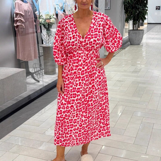 Damen nan Maxikleid mit tiefem V-Ausschnitt, voluminösen Puffärmeln und smockierter Taillennaht R&B
