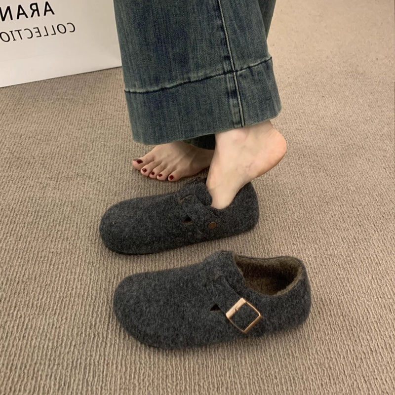 Damen Filz Clogs mit modischem Riemchen und bequemem Fußbett R&B