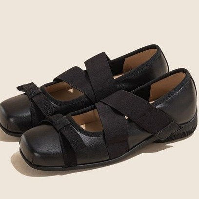 Damen Ballerinas mit elastischen Kreuzriemen und bequemem Lederobermaterial R&B
