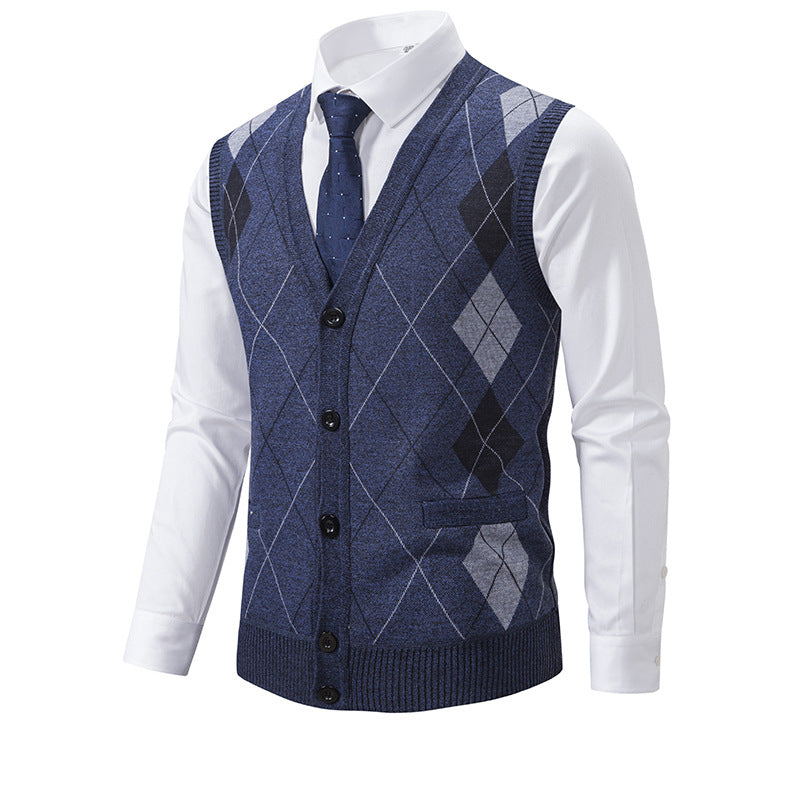 Herren modische Strickweste mit Karomuster R&B