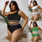 Damen Hochtailliertes Bikini-Set mit asymmetrischem Oberteil und dekorativem Muster R&B
