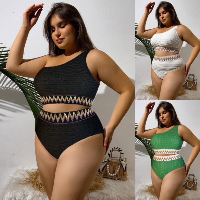 Damen Hochtailliertes Bikini-Set mit asymmetrischem Oberteil und dekorativem Muster R&B