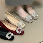 Damen elegante Ballerinas mit funkelndem Strass-Akzent und hochwertiger Oberflächenstruktur R&B