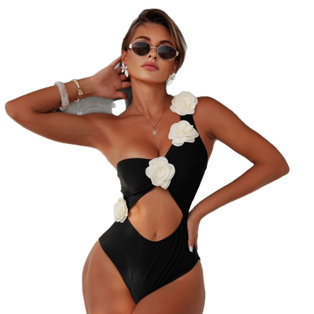 Damen Einteiliger Badeanzug mit blumigen Akzenten und gewagtem Cut-Out R&B