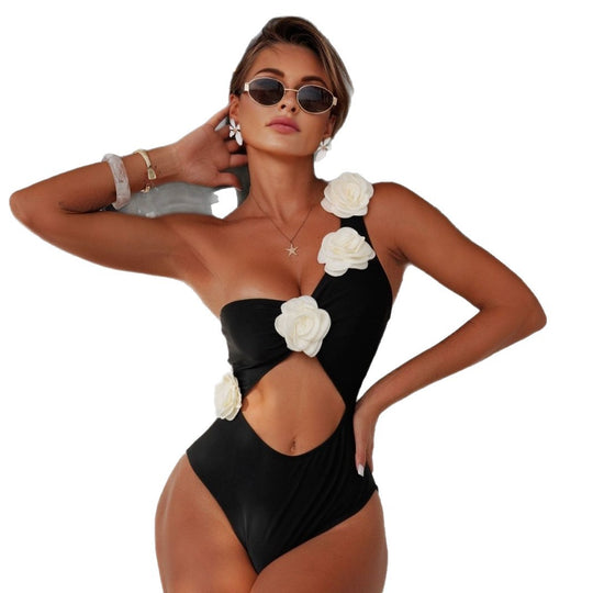 Damen Einteiliger Badeanzug mit blumigen Akzenten und gewagtem Cut-Out R&B