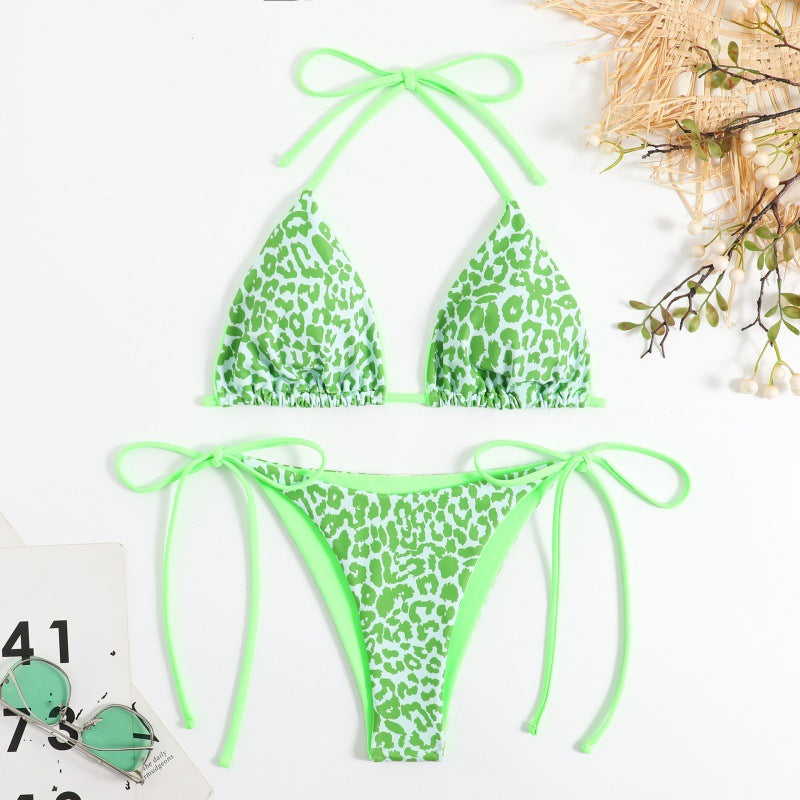 Damen Triangel-Bikini mit Verspieltem Leopardenmuster und Verstellbaren Trägern R&B