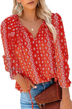 Damen Bluse mit Rüschendetails und tiefem V-Ausschnitt R&B