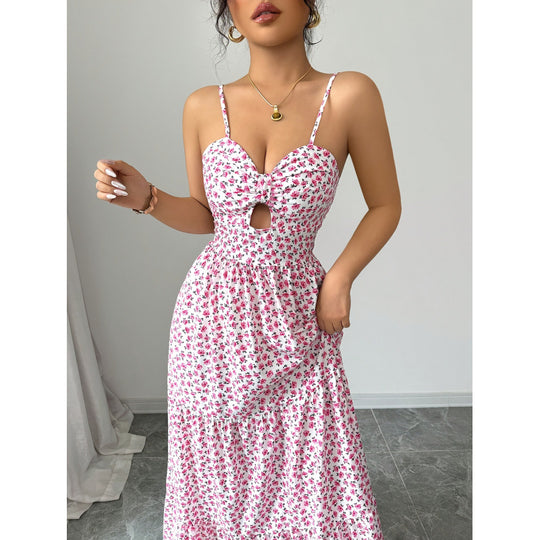 Damen Maxikleid mit Blumenmuster und Herzausschnitt R&B