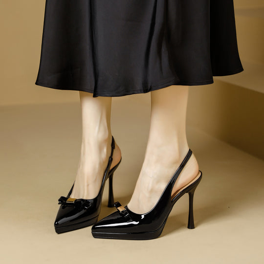 Damen Slingback-High-Heels mit glänzender Oberfläche und eleganter Schnalle R&B