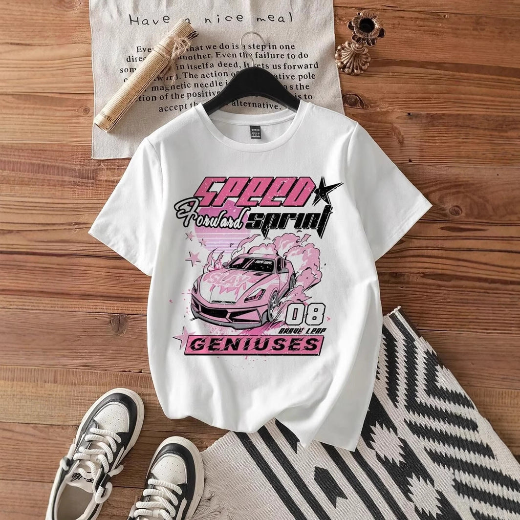 Damen T-Shirt mit kreativem Auto-Motiv und urbanem Schriftzug R&B