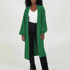 Damen Langer Strickcardigan mit voluminösen Ärmeln und offenem Schnitt R&B