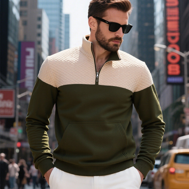 Herren Stepppullover mit halbem Reißverschluss und hochwertiger Verarbeitung R&B
