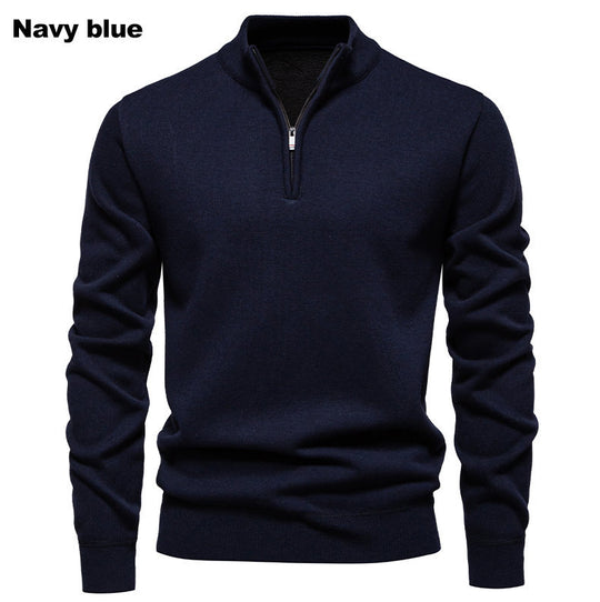 Herren feiner Strickpullover mit kurzem Reißverschluss und hohem Kragen R&B