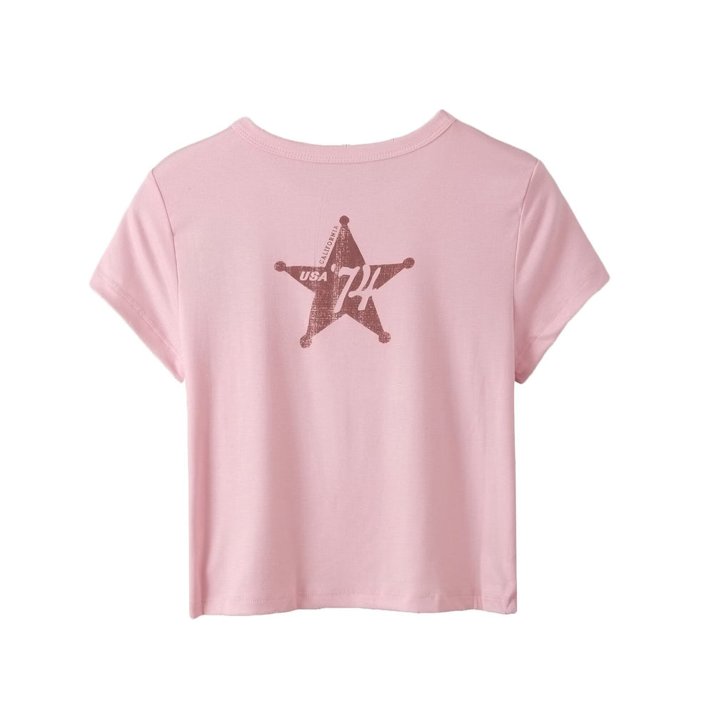 Damen lässiges Baumwoll-Crop-Top mit auffälligem Druck R&B