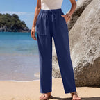Damen Locker geschnittene Strandhose mit praktischen Taschen und elastischem Bund R&B