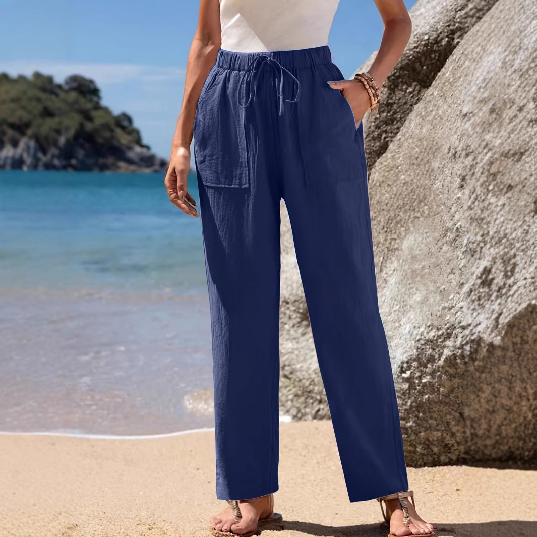 Damen Locker geschnittene Strandhose mit praktischen Taschen und elastischem Bund R&B