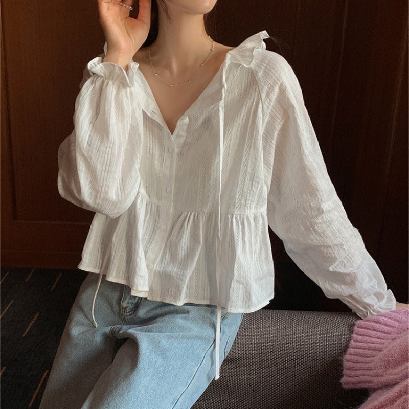 Damen Rüschensaum Bluse