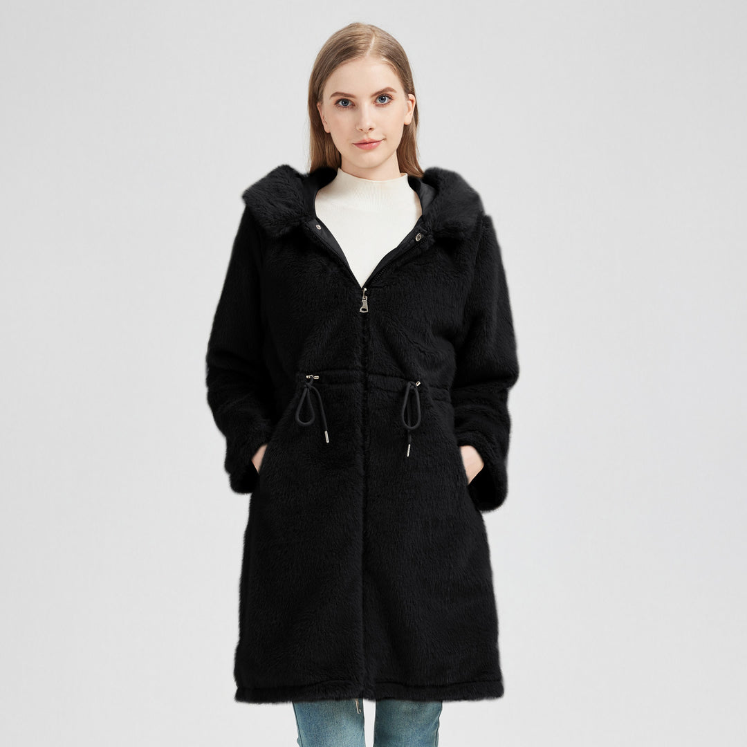 Damen Eleganter und warmer Parka mit abnehmbarem Kunstfellkragen und praktischen Schnürdetails R&B