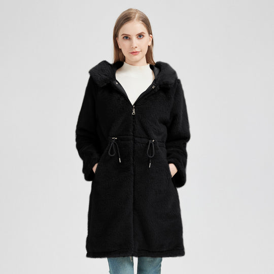 Damen Eleganter und warmer Parka mit abnehmbarem Kunstfellkragen und praktischen Schnürdetails R&B
