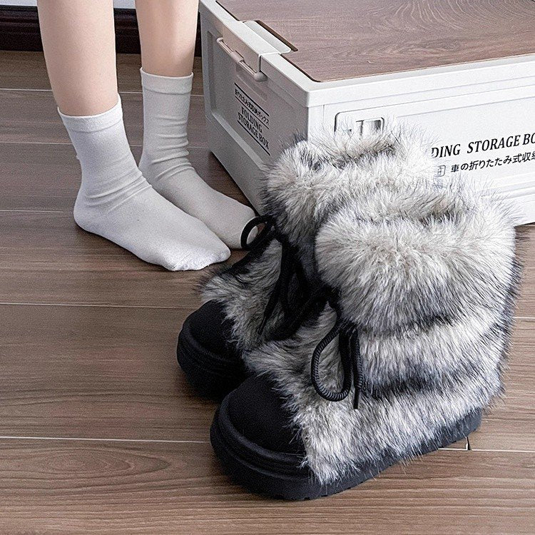 Damen flauschige Winterboots mit wärmendem Kunstfellkragen und rutschfester Sohle R&B