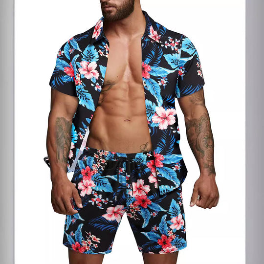 Herren kurzärmliges Hemd und Badeshorts Set R&B