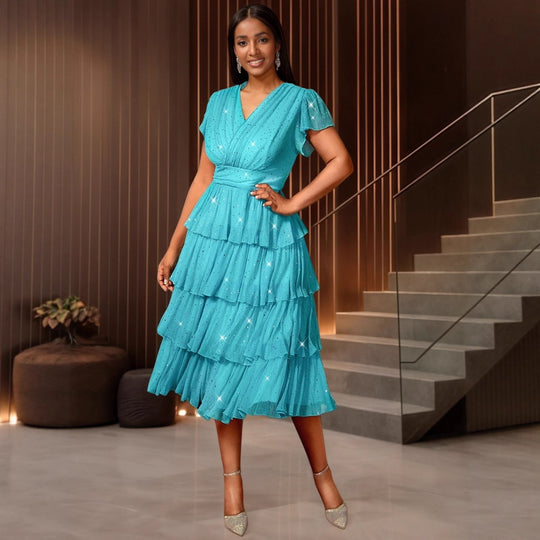 Damen Festliches Kleid mit schimmernden Rüschenschichten R&B