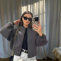 Damen Sportliche Oversize-Jacke mit Reißverschluss und voluminösen Ärmeln R&B