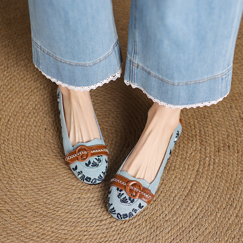 Damen Ballerina-Schuhe mit modischen Floral-Applikationen und eleganter Schnalle R&B