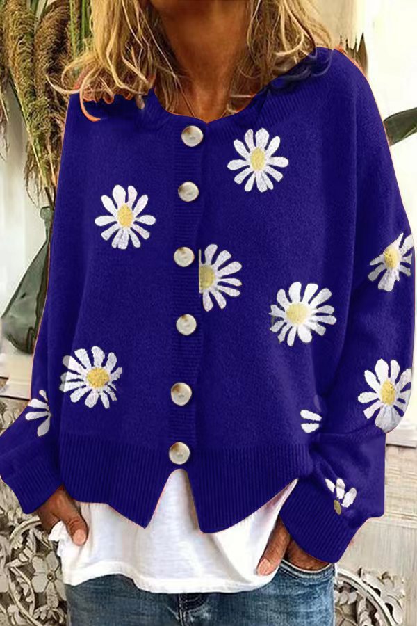 Damen Knopfpullover mit Blumenmuster R&B