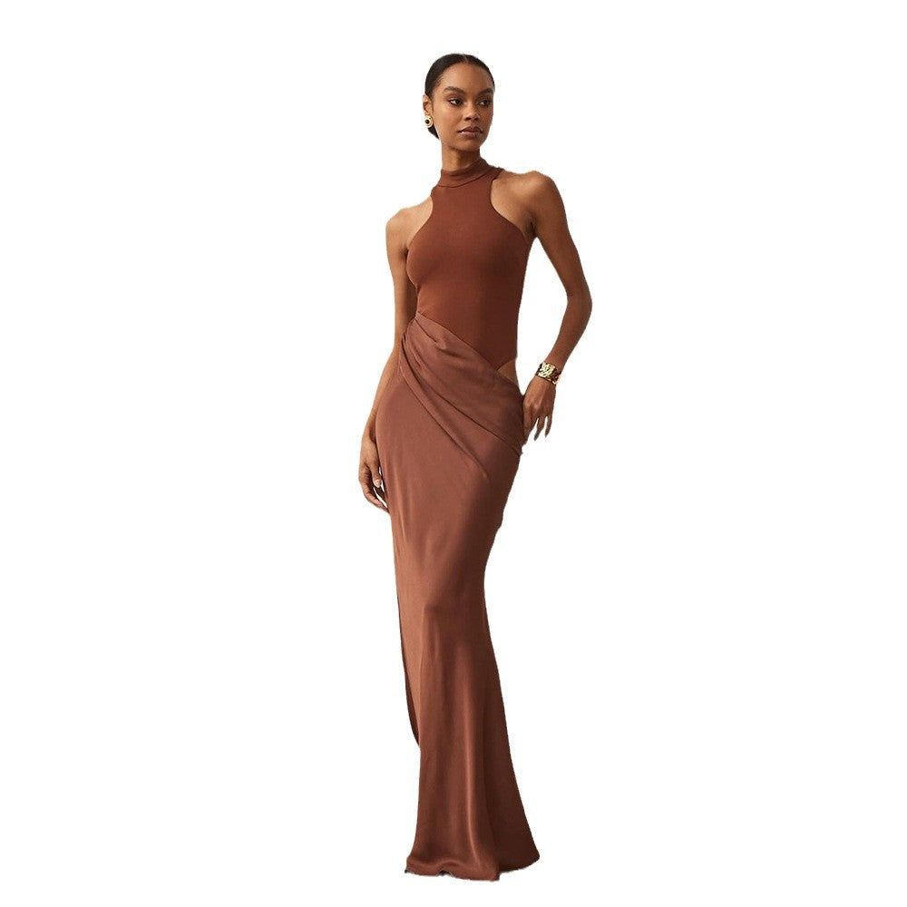 Damen Elegantes Wickelkleid mit hochgeschlossenem Design und seitlichem Schlitz R&B