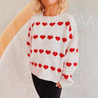 Damen gemütlicher Herzmuster-Strickpullover mit weiten Ärmeln R&B