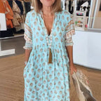 Damen Boho-Stil Kleid mit geflochtener Schnürung und handgefertigten Details R&B
